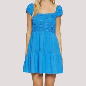 Lost + Wander Zaffiro Shirred Tiered Minidress Vibrant Blue Dress size small